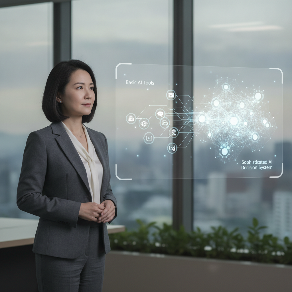 AI決策系統應用與企業轉型架構圖