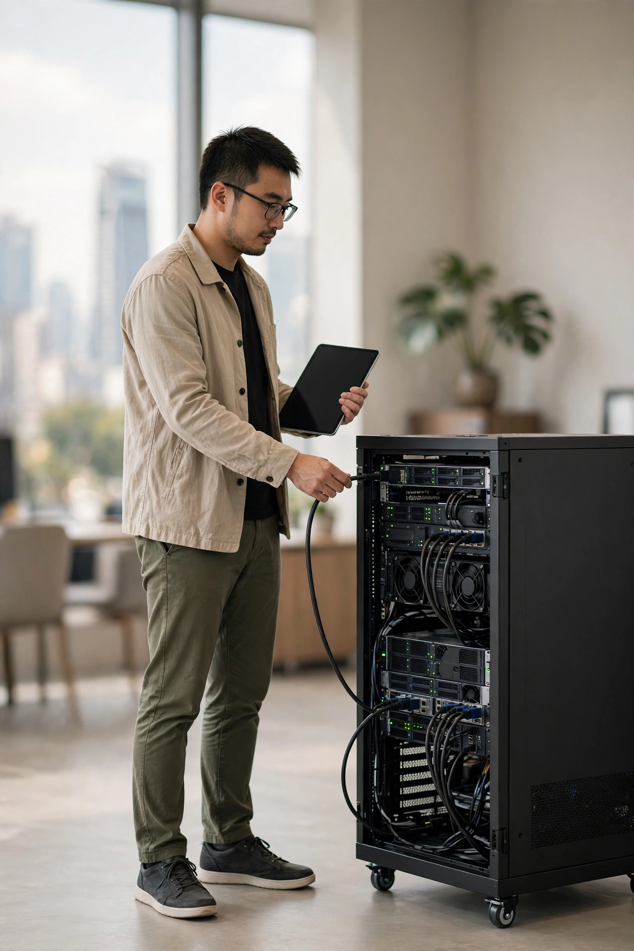 FDE 前線部署工程師在企業現場與業務單位共同討論 AI 落地方案的示意圖