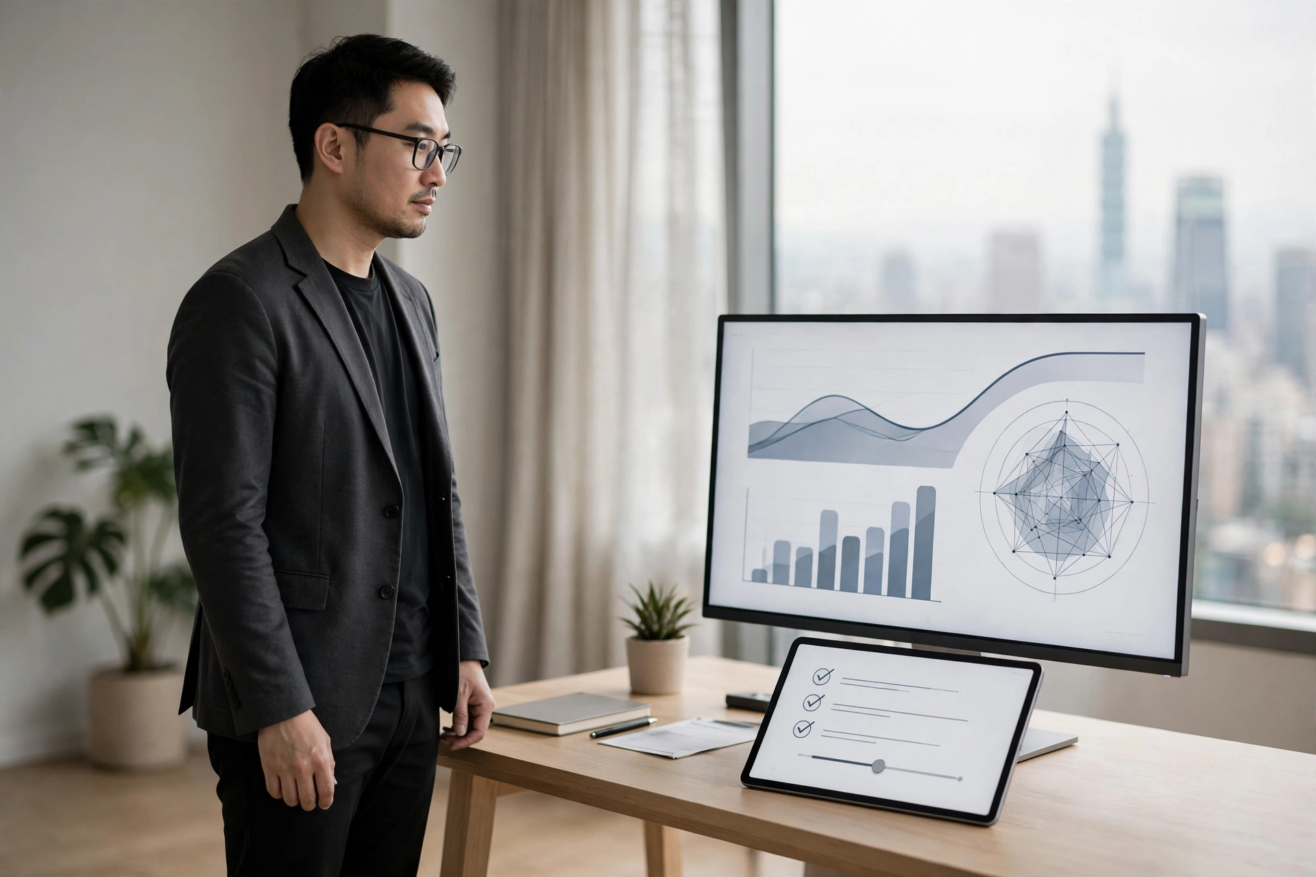 企業 AI 評測與驗收流程示意圖，涵蓋指標定義、測試集設計與上線門檻